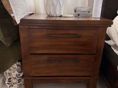 Solid Wood Nightstand with 2 Drawers, Dark Brown Finish - Versatile Bedside Table