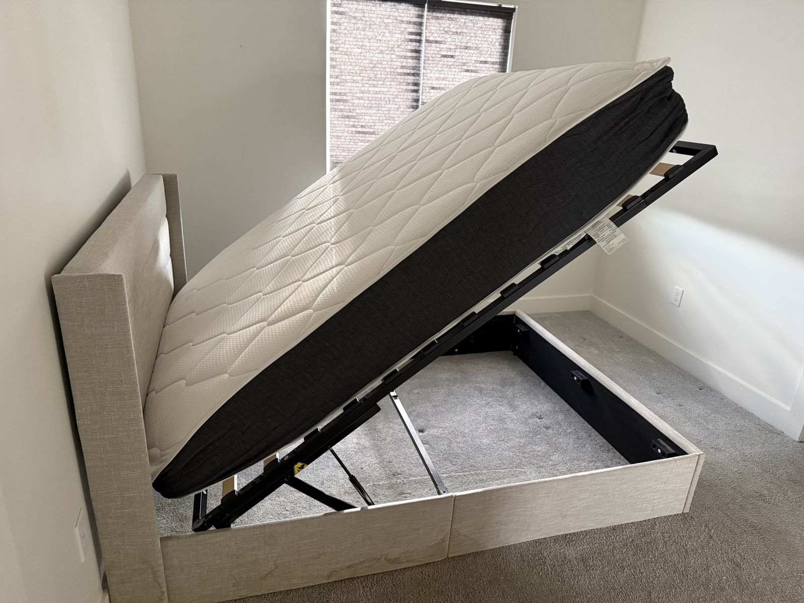 Queen Size Hydraulic Lift Storage Bed Frame with Mattress - Upholstered Headboard