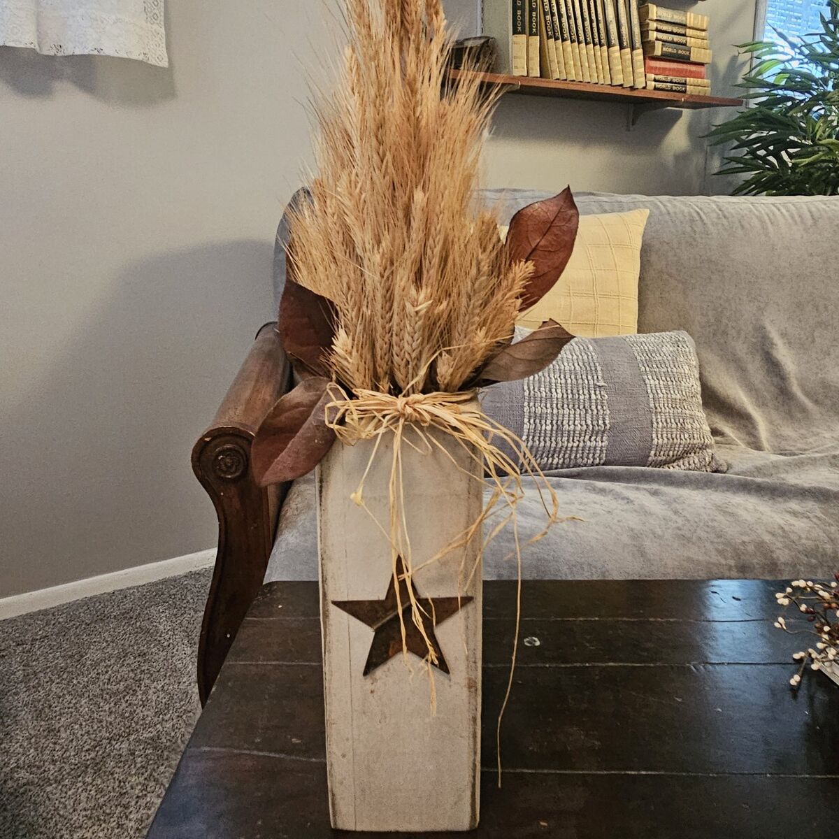 Wood vase with wheat, country
