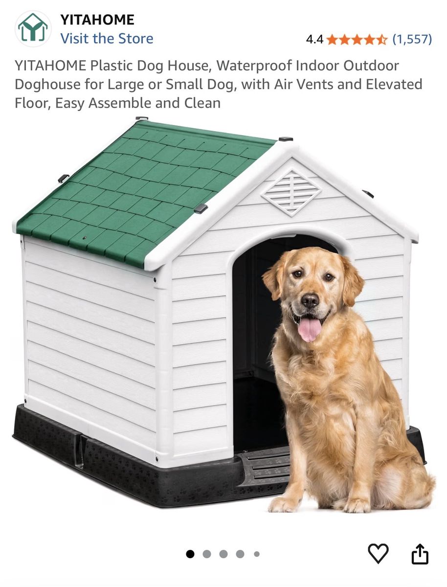 YITAHOME Waterproof Plastic Dog House - Indoor/Outdoor Dog Kennel with Air Vents & Elevated Floor