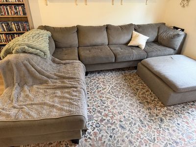 Sectional Couch Sofa with Left Hand Facing Chaise and Storage Ottoman - Gray, Used