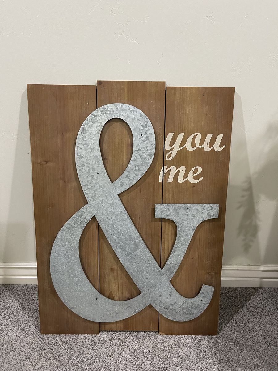 Rustic Wood & Galvanized Metal Ampersand 'You & Me' Wall Art Decor