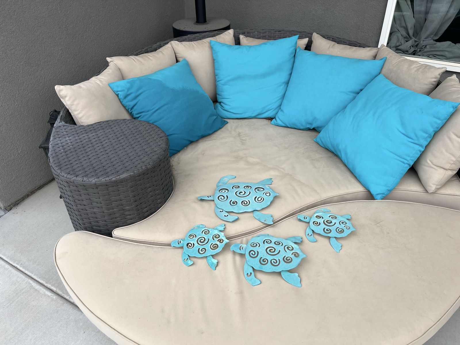 Set of 4 Blue Metal Sea Turtle Wall Art Decor Outdoor Indoor