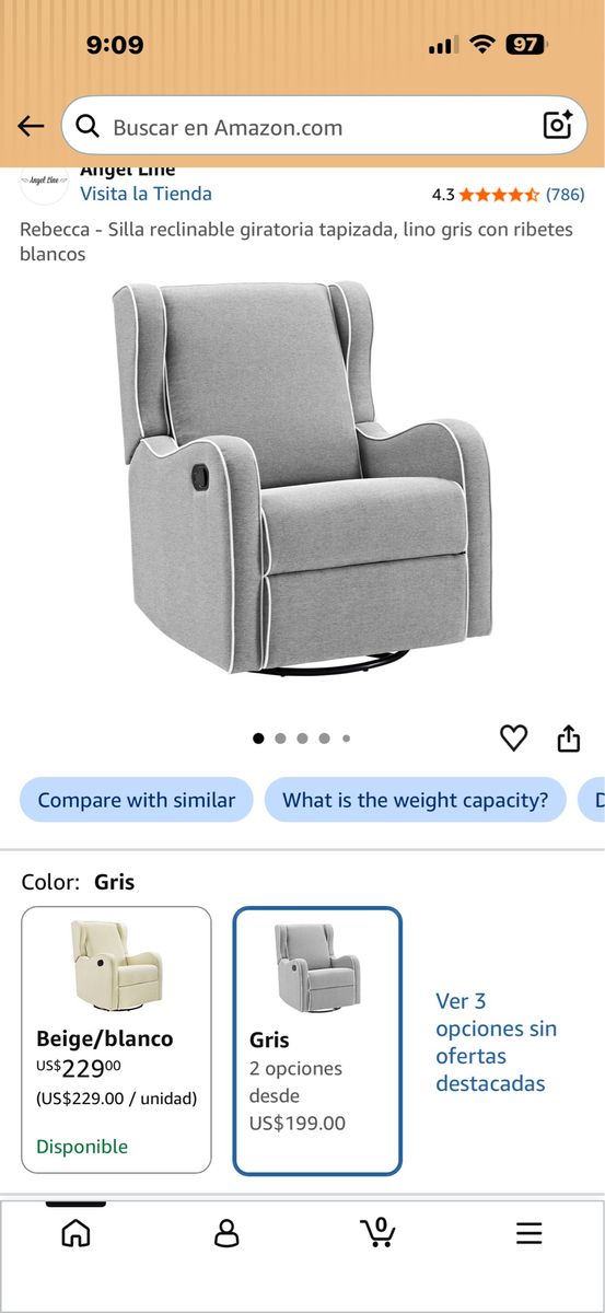 Angel Line Rebecca Upholstered Swivel Glider Recliner - Gray Linen
