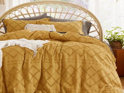 Bedsure Boho Duvet Cover King Size,Mustard Yellow Breathable & Soft Boho Bedding, Machine Washable Comforter Cover for All Seaso