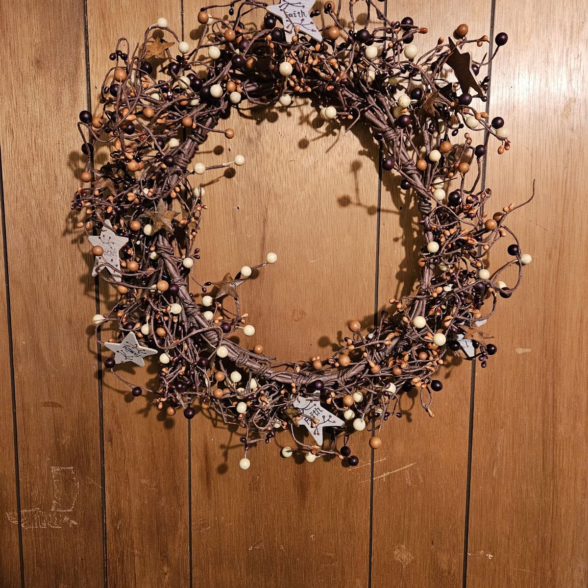 Brown berry / hand painted wood stars, new wreath!