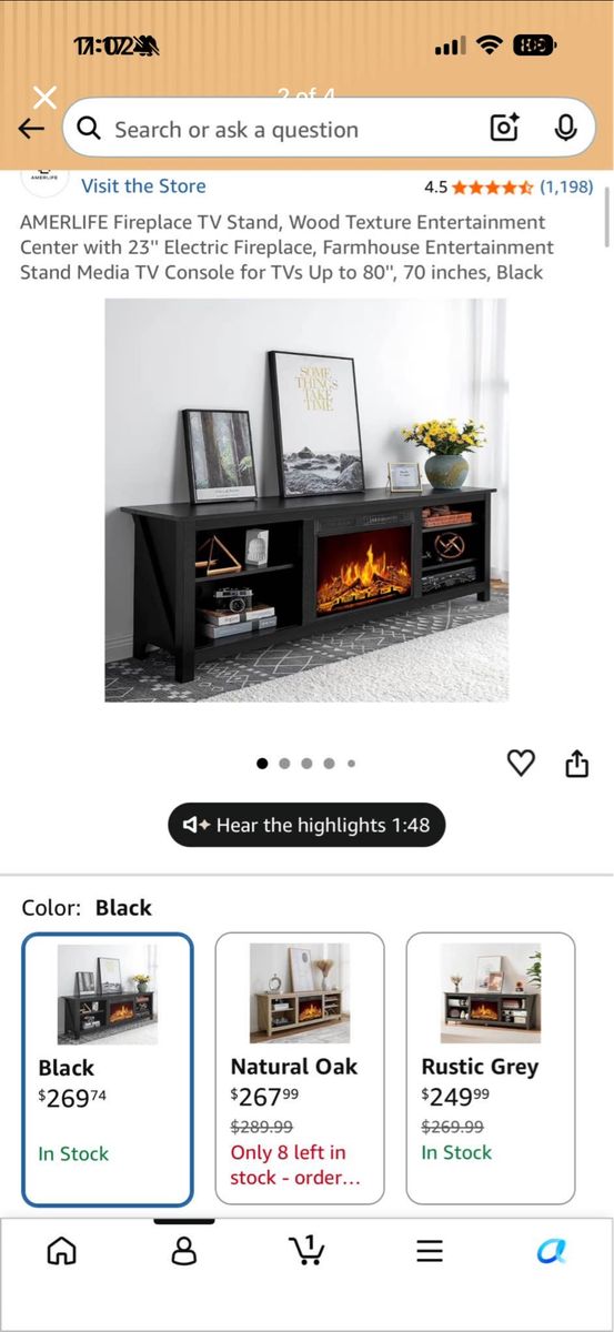 AMERLIFE Fireplace TV Stand, 70" Farmhouse Entertainment Center with 23" Electric Fireplace, Black