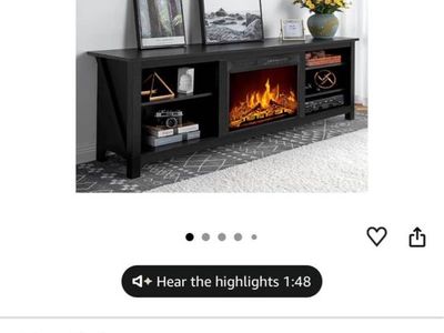 AMERLIFE Fireplace TV Stand, 70" Farmhouse Entertainment Center with 23" Electric Fireplace, Black