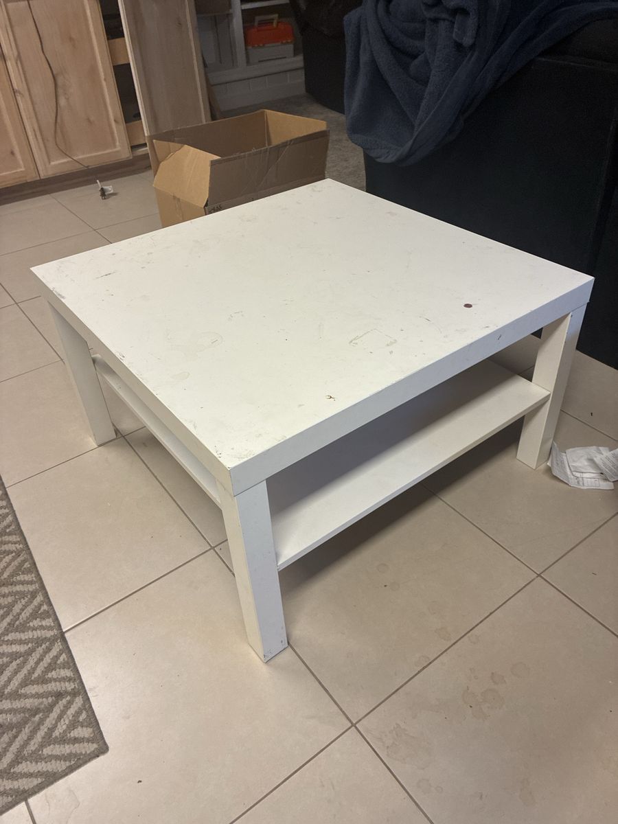 White Square Wooden Coffee Table with Lower Storage Shelf