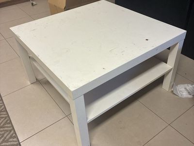 White Square Wooden Coffee Table with Lower Storage Shelf