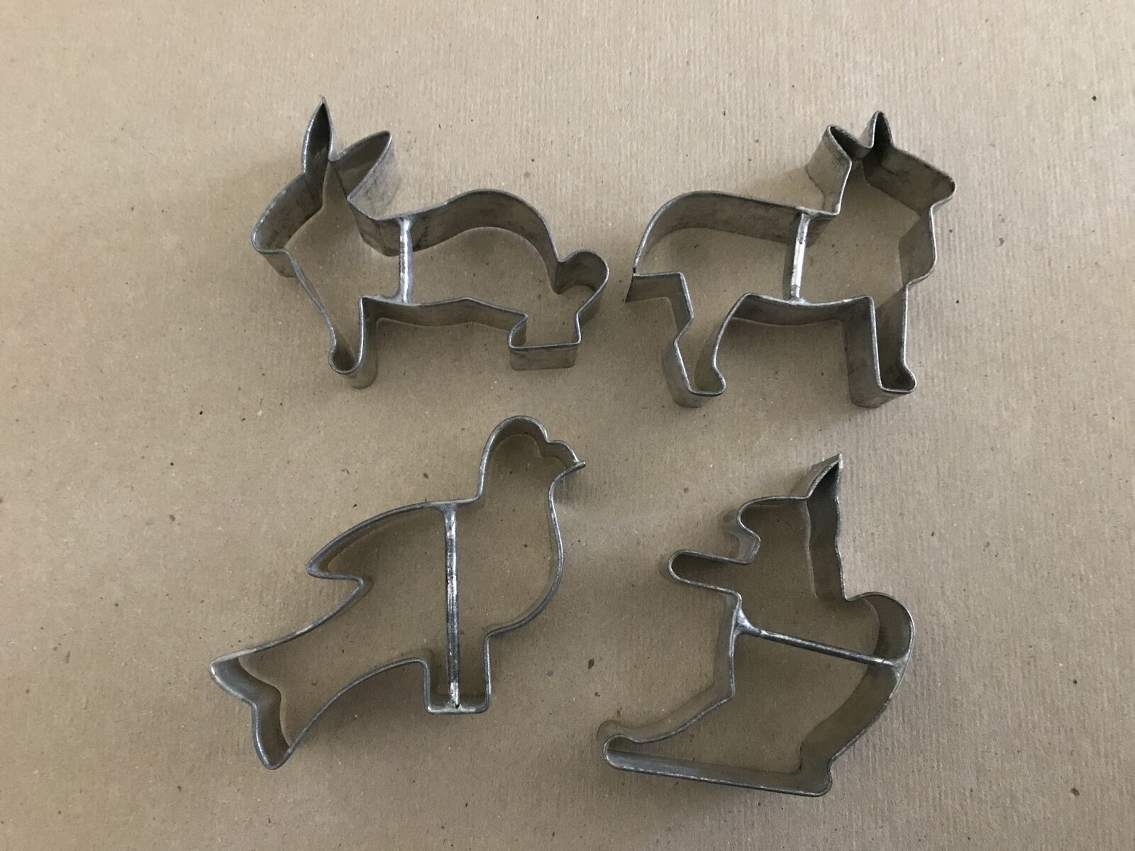 Vintage 7 Cookie Cutters Dog, Squirrel, Rabbit, Lion, 3 - Birds, Made in Germany