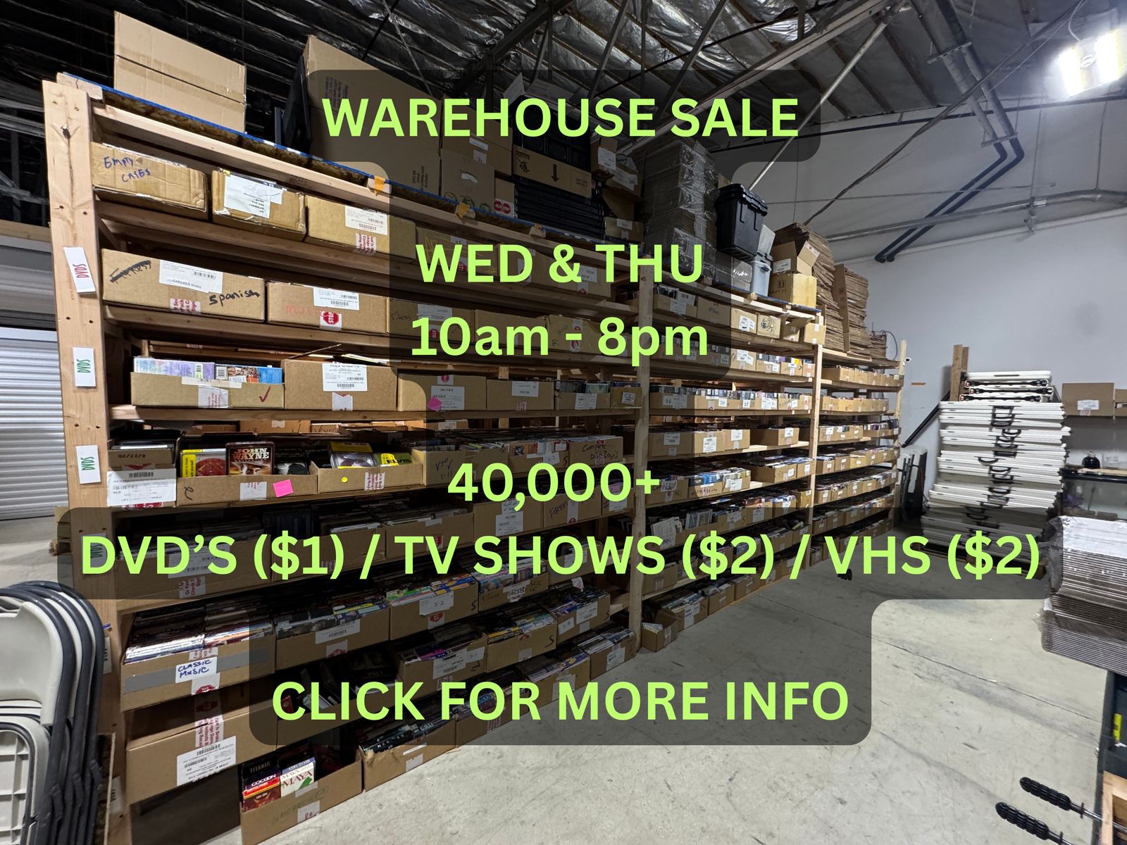 DVDs TV Shows & VHS Massive Warehouse Sale