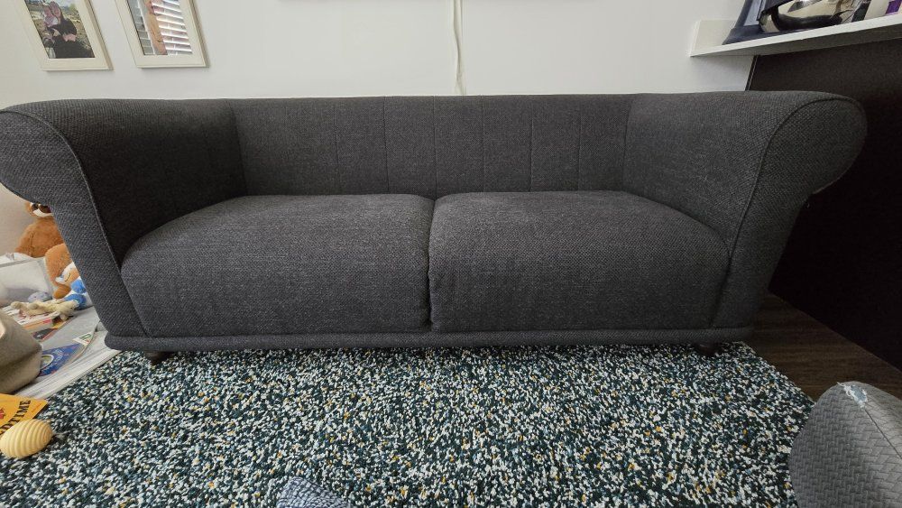 Dark Blue Fabric Loveseat Sofa - Compact & Modern Design