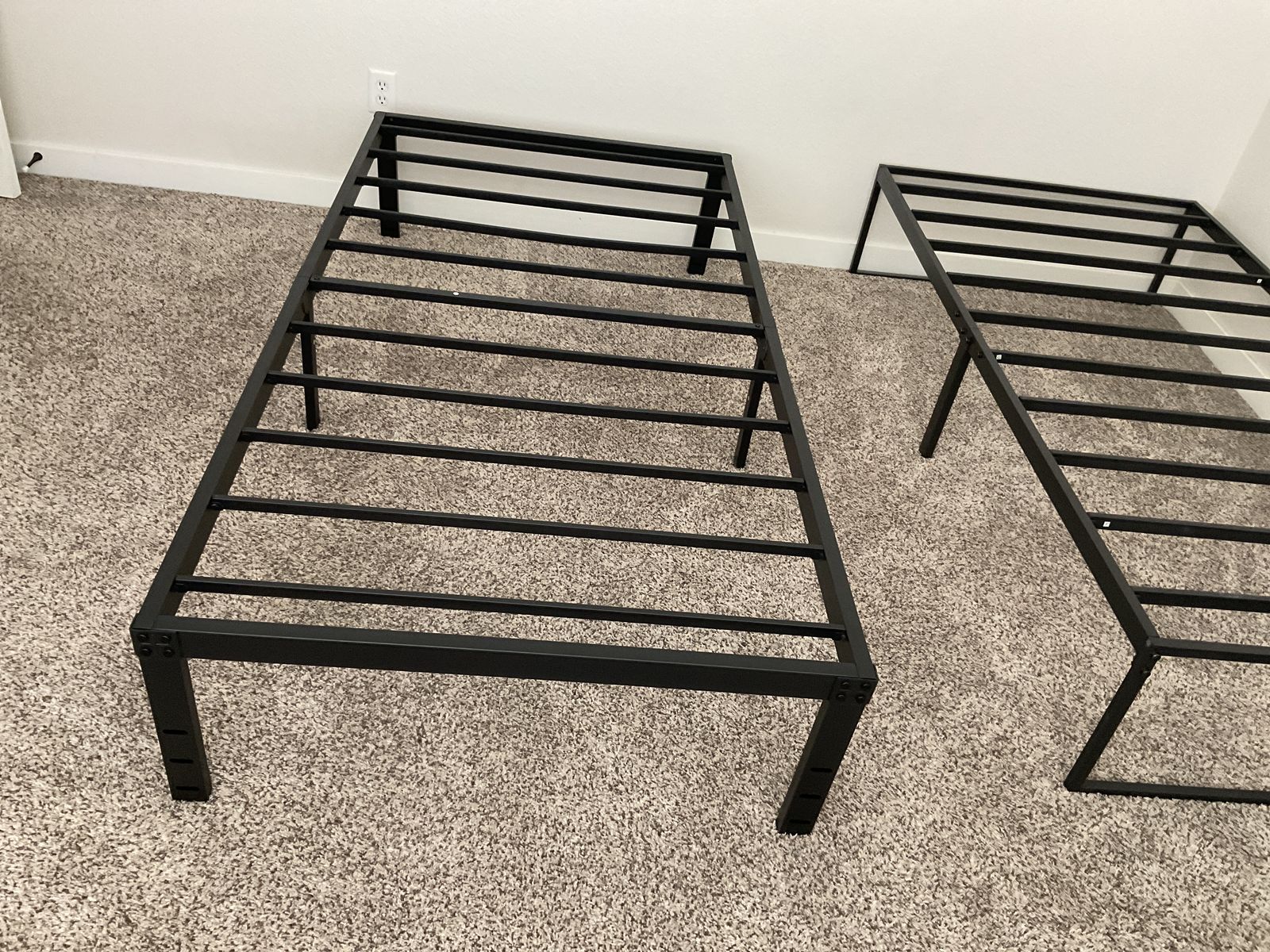 2 Black Metal Platform Bed Frames - Single/Twin Size, 14" Height