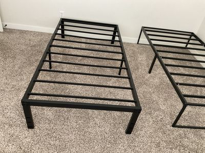 2 Black Metal Platform Bed Frames - Single/Twin Size, 14" Height