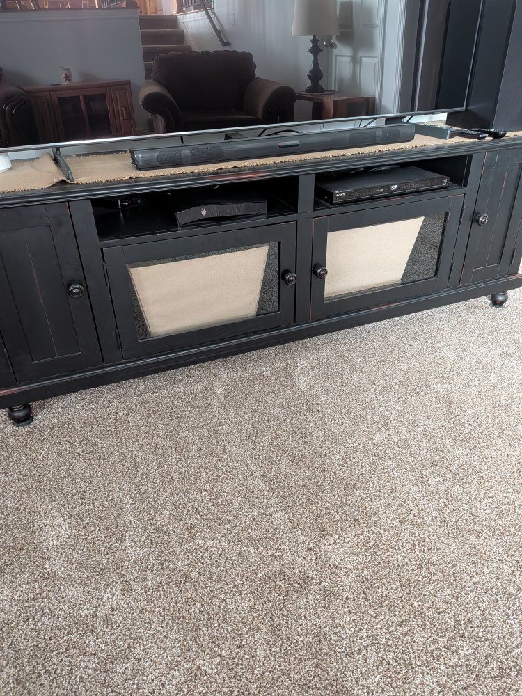 Black Distressed Wood TV Stand Media Console with Cabinets and Shelves