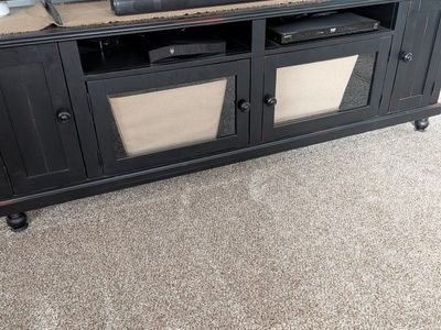 Black Distressed Wood TV Stand Media Console with Cabinets and Shelves
