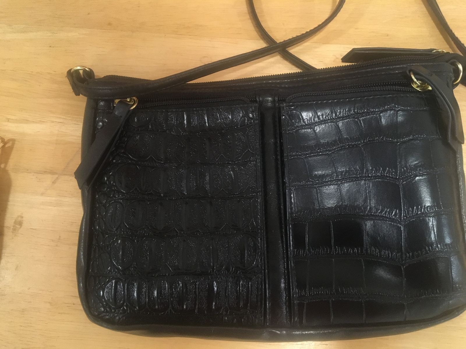 Black Croc Embossed Crossbody Bag with Adjustable Strap
