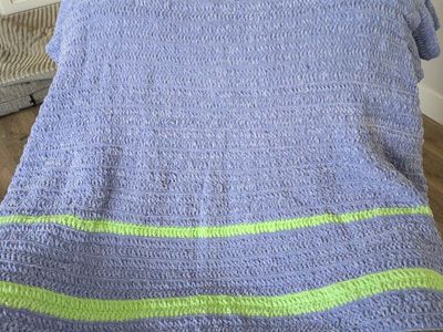 Handmade Crocheted Lavender & Lime Green Throw Blanket - Unique Striped Design