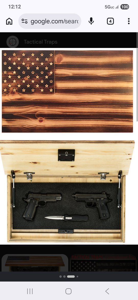 gun and valuable safe wooden flag
