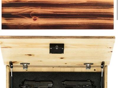 gun and valuable safe wooden flag