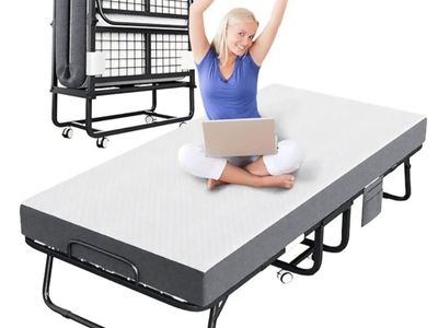 CAIYUN Folding Bed with Mattress, Portable Rollaway Bed for Adults - Foldable Cot Size Bed Frame with 5" Memory Foam Mattress an
