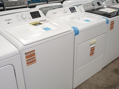 NEW WHIRLPOOL WHITE TOP LOAD WASHER & ELECTRIC DRY