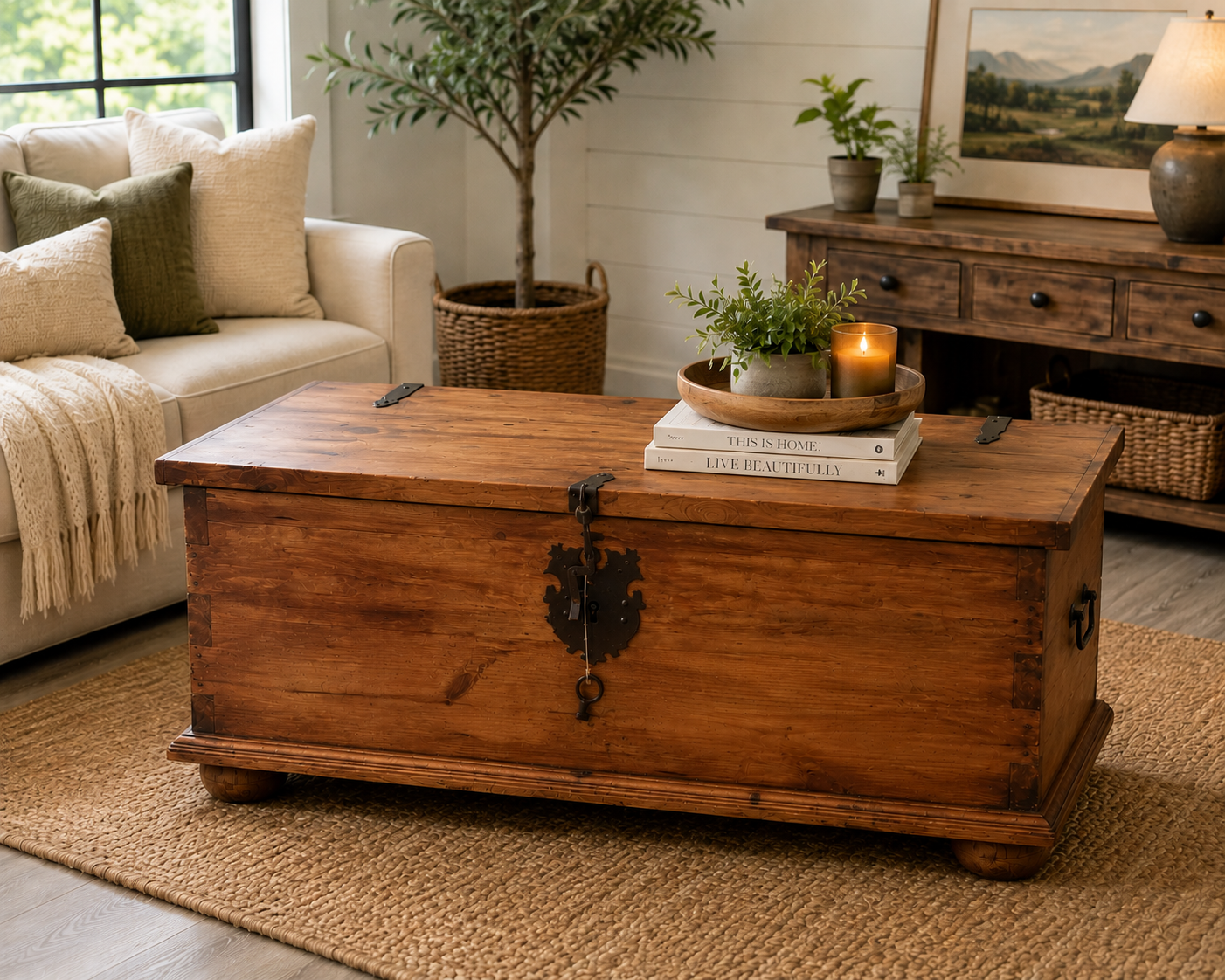 Vintage Rustic Mexican Pine Blanket Chest Coffee Table