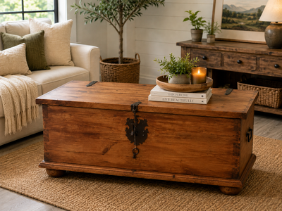 Vintage Rustic Mexican Pine Blanket Chest Coffee Table