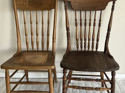 Old, restored "Press back" chairs