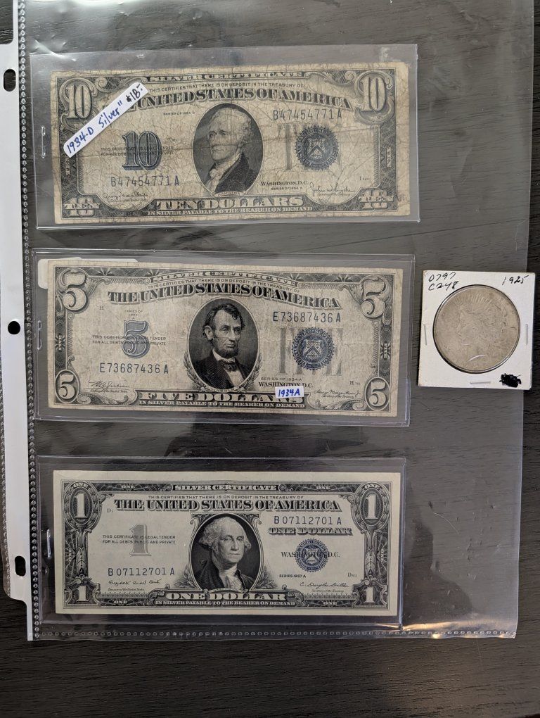 1925 Silver $1 coin and Silver Certificates