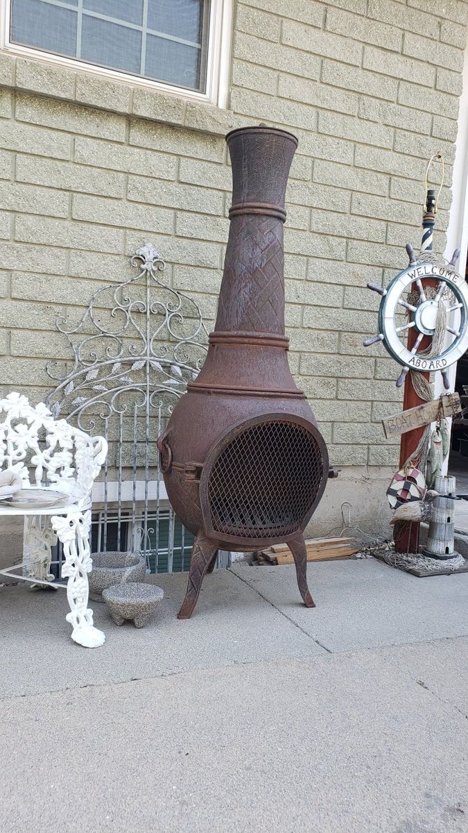 Rustic Cast Iron Chiminea Outdoor Fireplace - Patio Heater with Mesh Screen