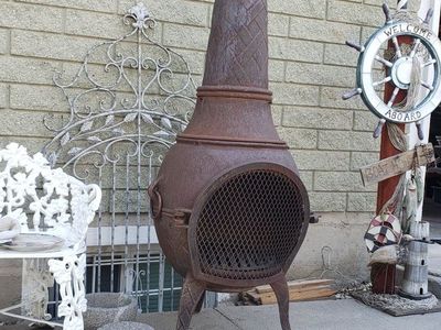 Rustic Cast Iron Chiminea Outdoor Fireplace - Patio Heater with Mesh Screen