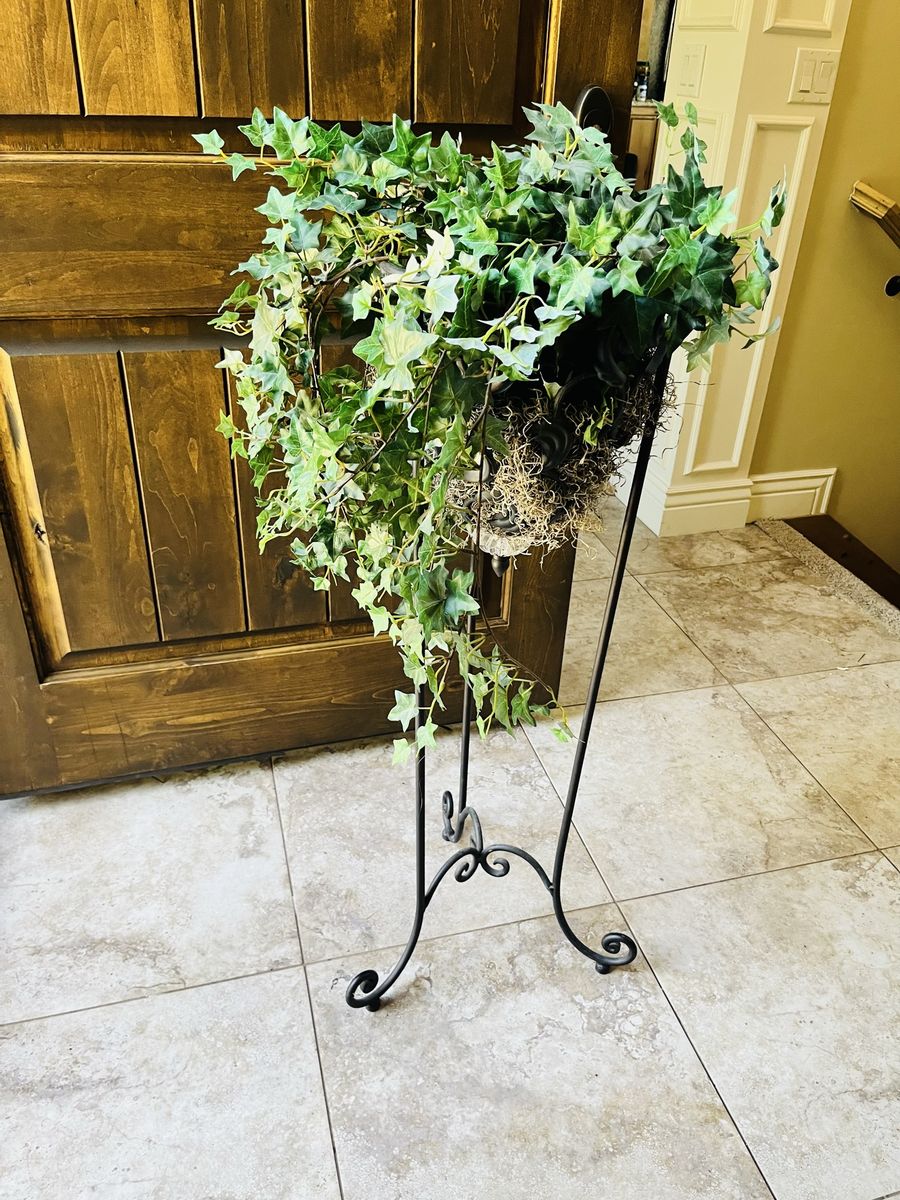 Wrought Iron Plant Stand with Faux Ivy Plant - Elegant Home Decor