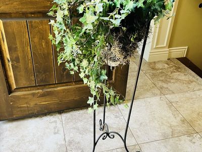 Wrought Iron Plant Stand with Faux Ivy Plant - Elegant Home Decor