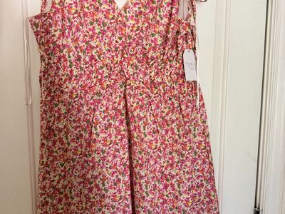 New. Time and Tru Women's Floral V-Neck Mini Dress, Size L (12-14), NWT