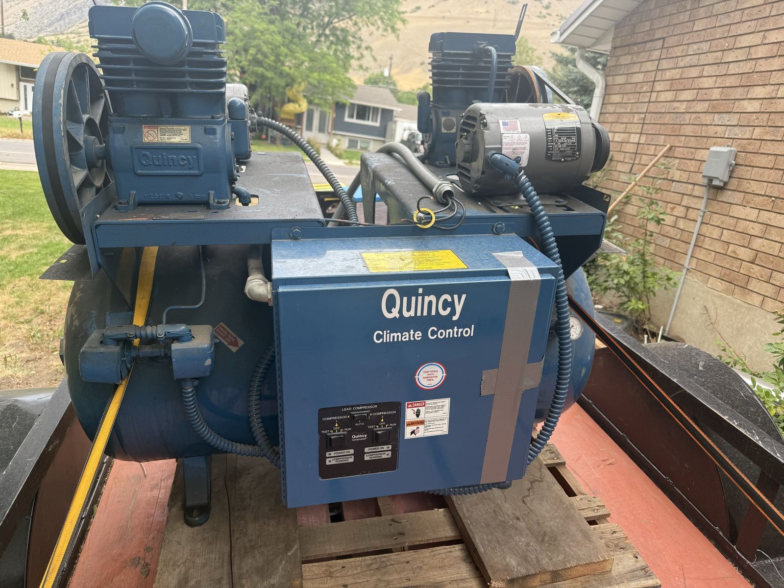 Quincy Duplex Industrial Air Compressor System w/ Dual Baldor 1.3KW 3-Phase Motors