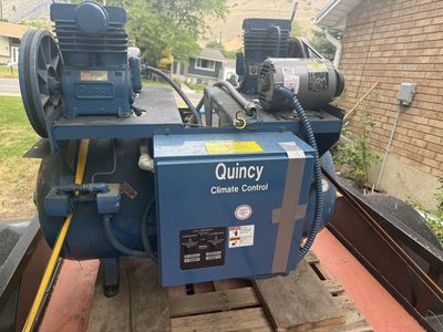 Quincy Duplex Industrial Air Compressor System w/ Dual Baldor 1.3KW 3-Phase Motors