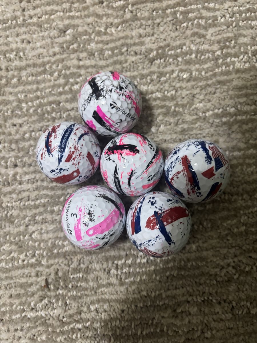 TaylorMade SpeedSoft Golf Balls - Pink/Red/Blue Splatter Design (6-Pack)