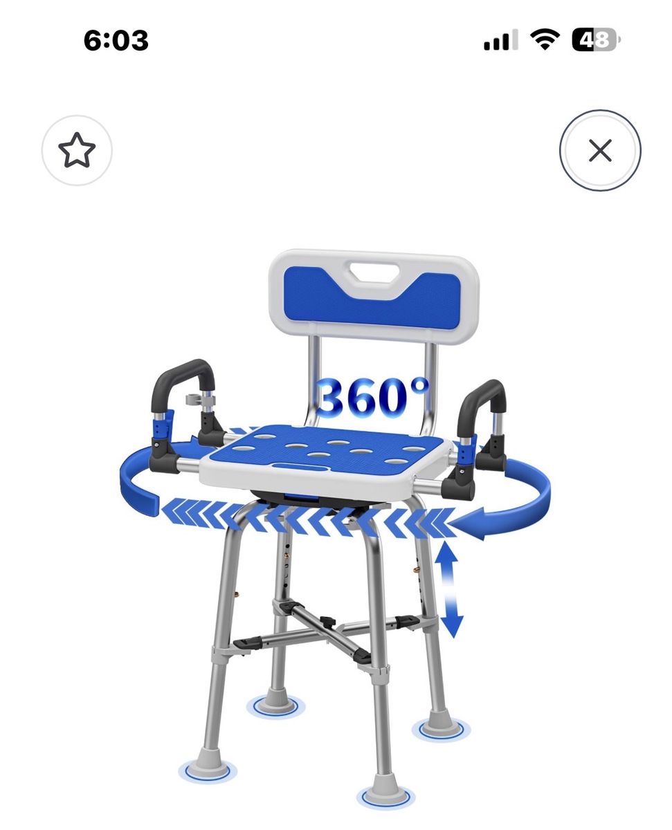 Swivel Shower Chair with Arms and Back Heavy Duty 500 lbs