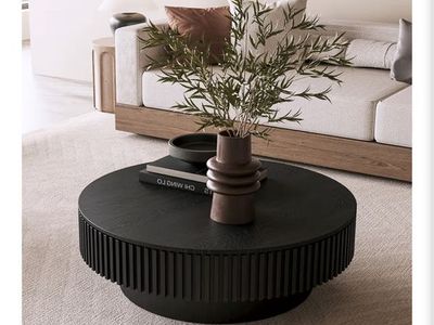 SCANDIC 39.37" Round Coffee Table with Storage - Solid Wood, Mid-Century Modern, Black