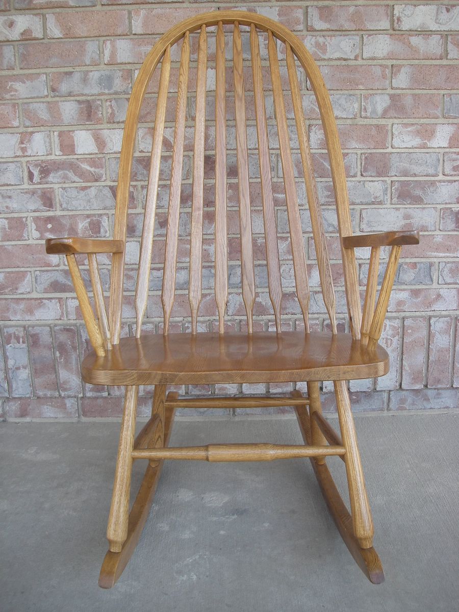 Like New, Large & Tall OAK PLUS Rocking Chair, Bow Back w/ Arrow Slats, Hardwood, Wood