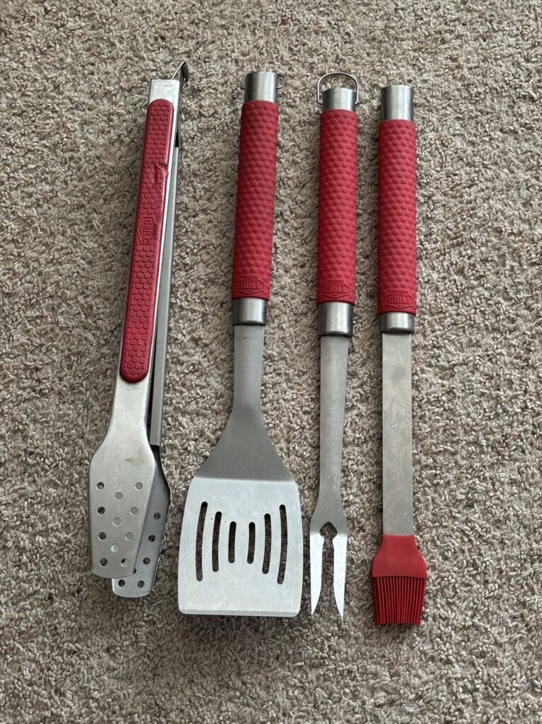 BBQ Accessories Grill Tools Set Red Silver