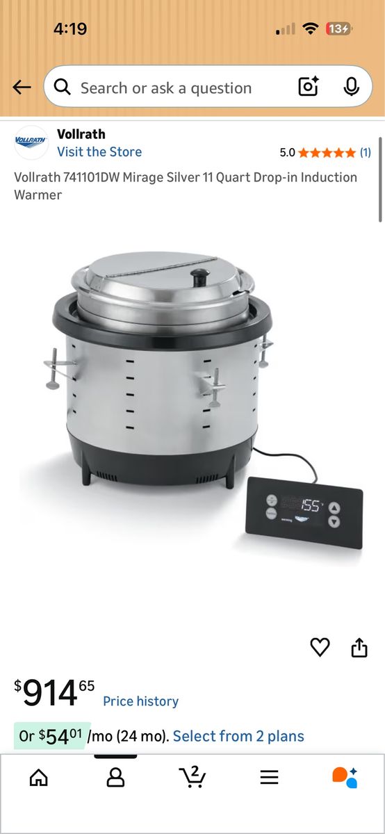Commercial Vollrath 11QT Induction Warmer