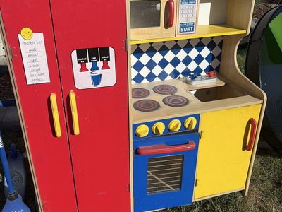 Free!! Used! KidKraft Wooden Play Kitchen with Refrigerator, Stove, Oven & Microwave - Colorful Pretend Play Set