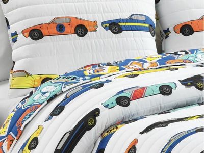 Kids' Bedding Lot: Race Cars Quilt, Shark Sheets, Mickey Mouse Flannel Sheets & Pillowcase