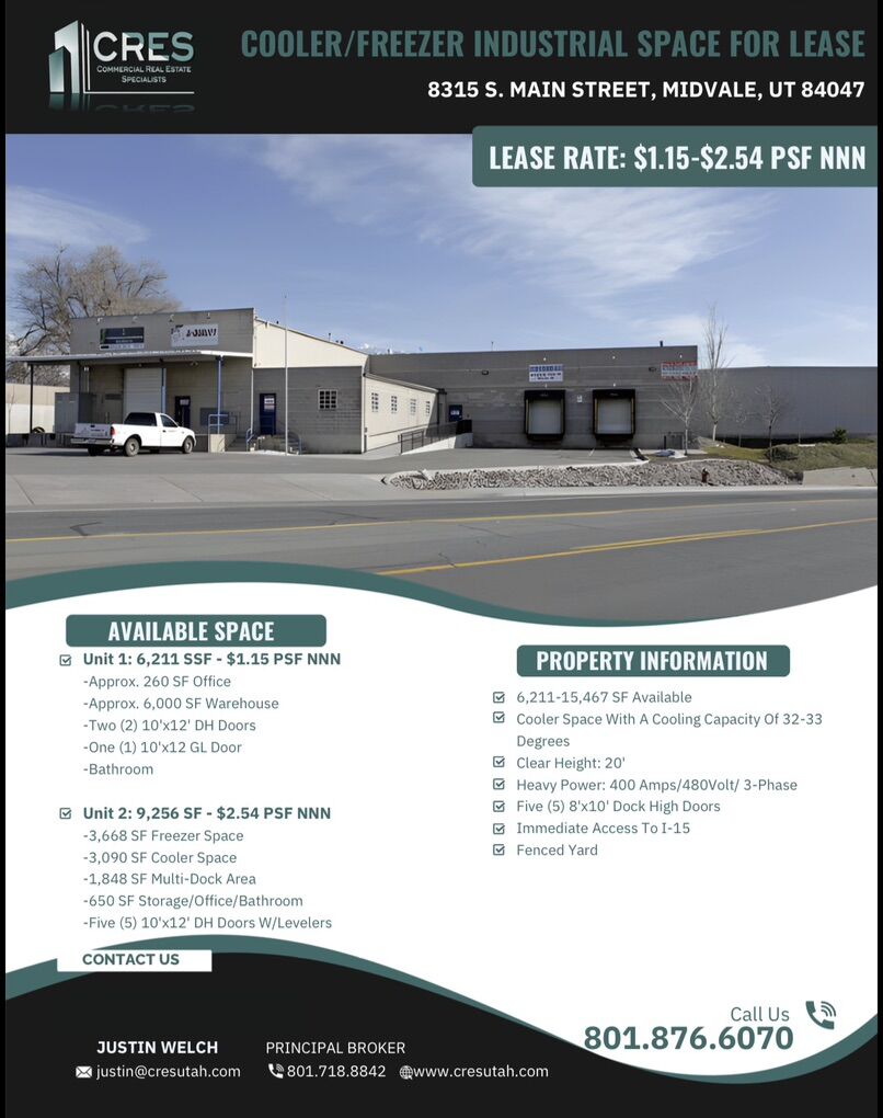 INDUSTRIAL SPACE  & COOLER/FREEZER FOR LEASE