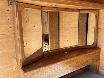 Solid Oak Tri-Fold Lighted Vanity / Hutch