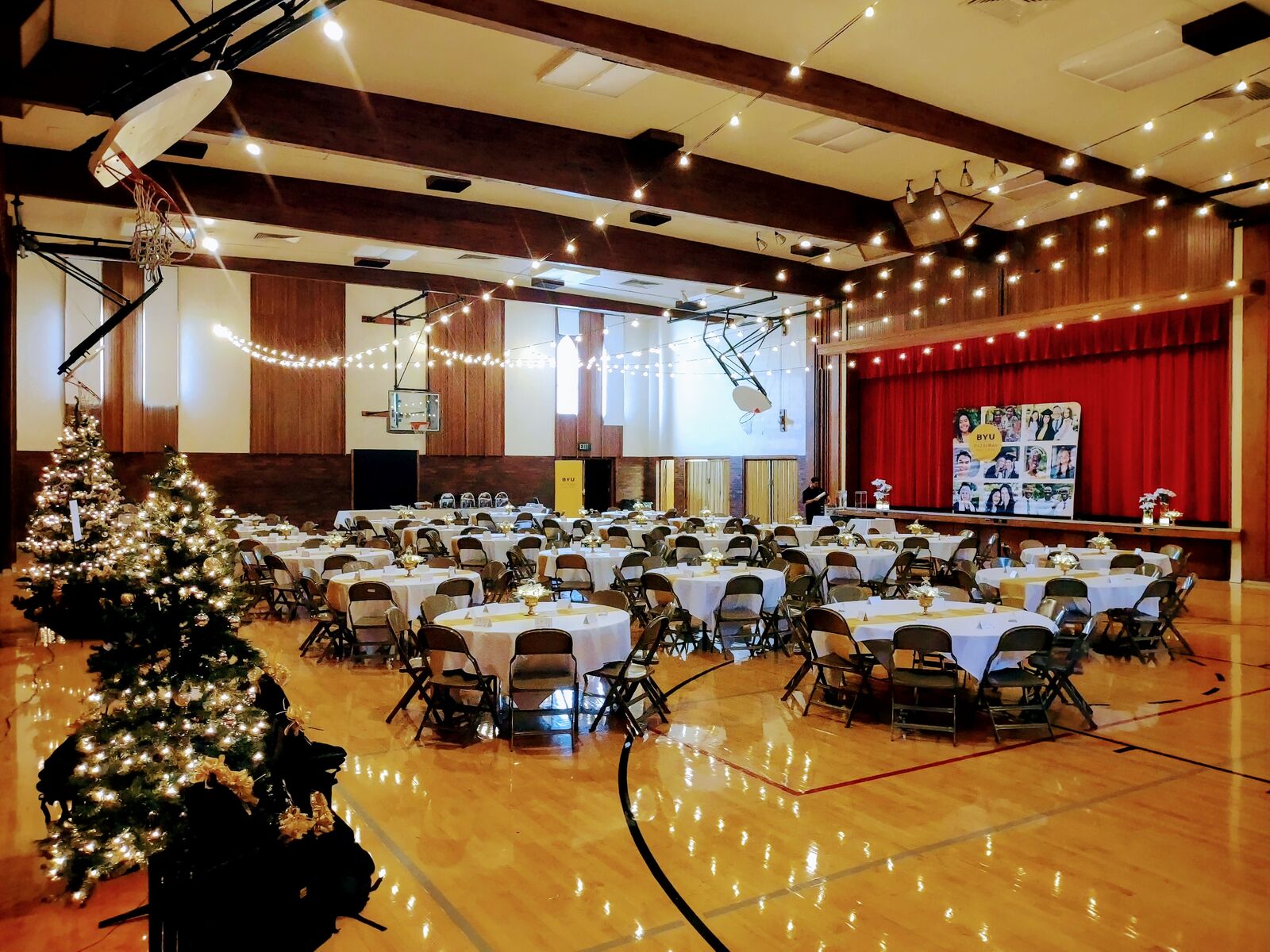 Holiday party, corporate event decor, church event lighting