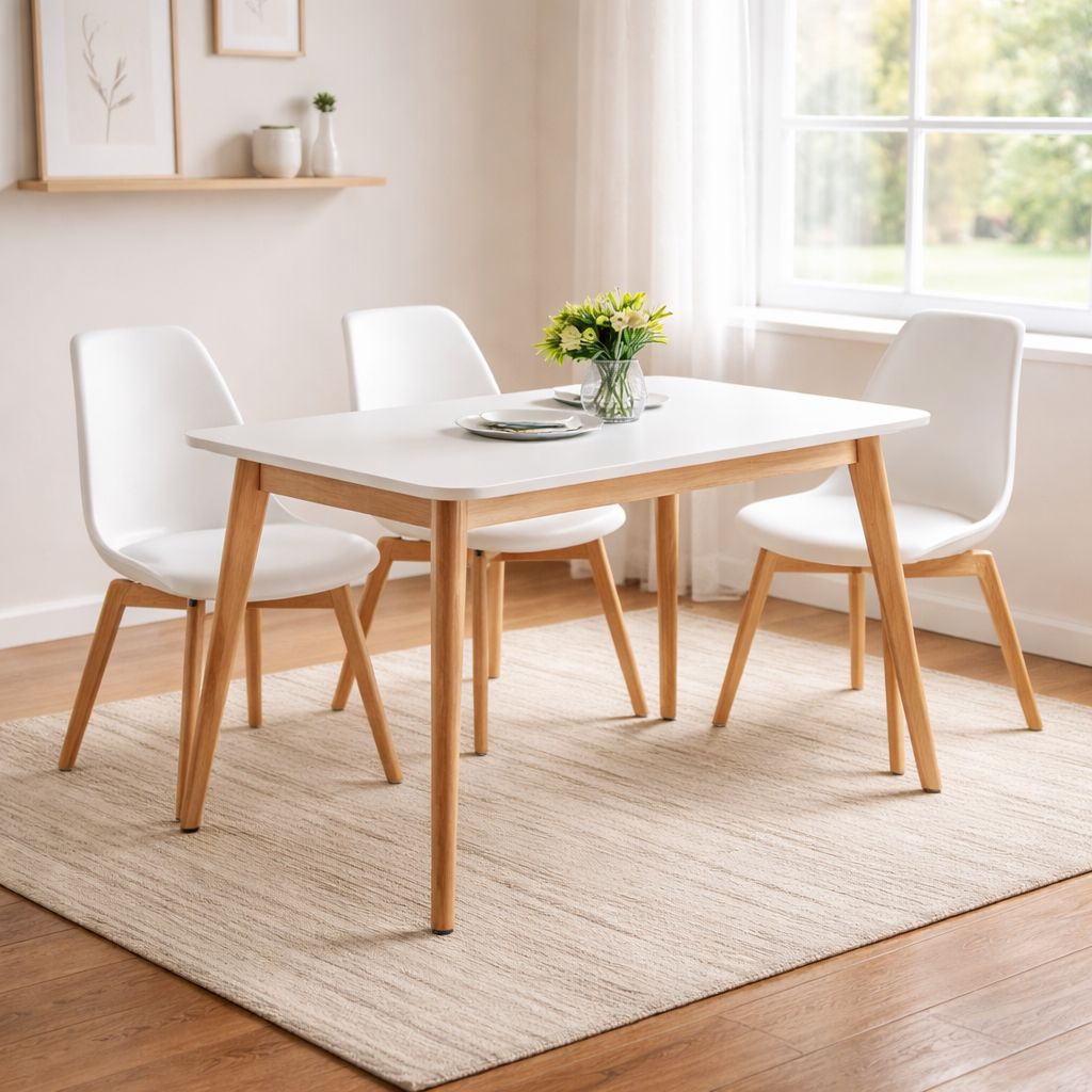 Modern White Dining Table Set w/ 4 Chairs